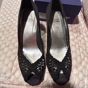 Stuart Weitzman Black Lace Open Toe Heels “black Chantelle lace”